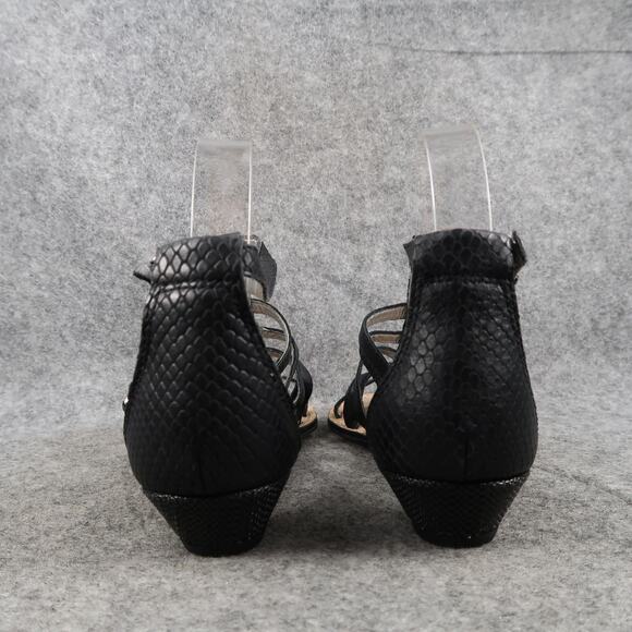 Sam Edelman Shoes Womens 7.5 Sandal Leather Caged Buckle Strappy Low Wedge Donna - Picture 5 of 12